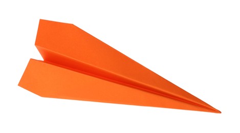 Handmade orange paper plane isolated on white