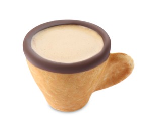 Edible biscuit cup with coffee isolated on white