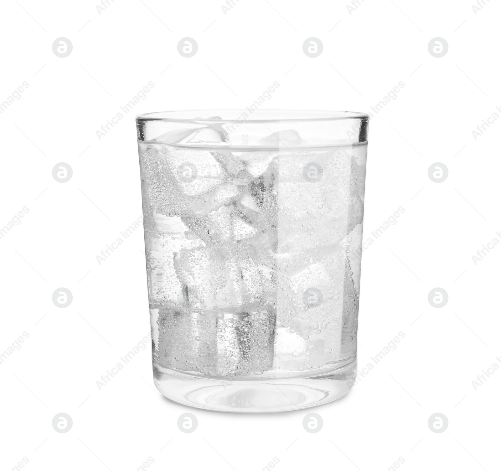 Photo of Glass of soda water with ice isolated on white