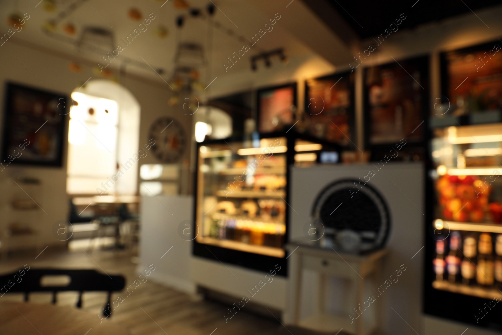 Photo of Blurred view of stylish modern cafe interior