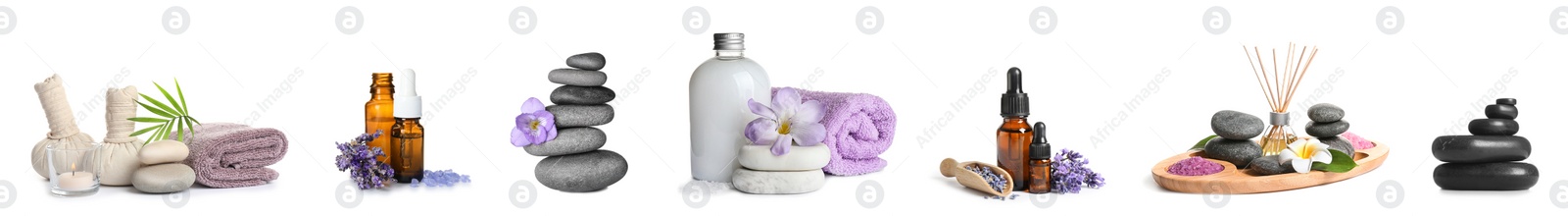 Image of Set with different spa products isolated on white