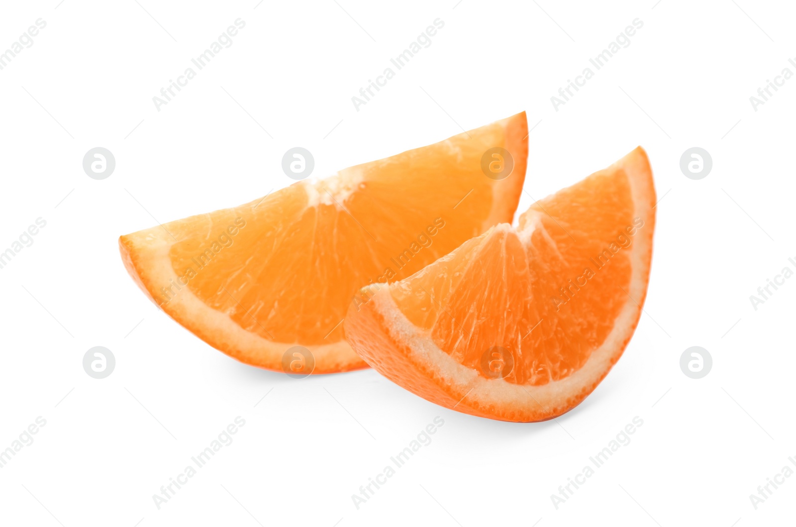 Photo of Slices of fresh ripe orange on white background