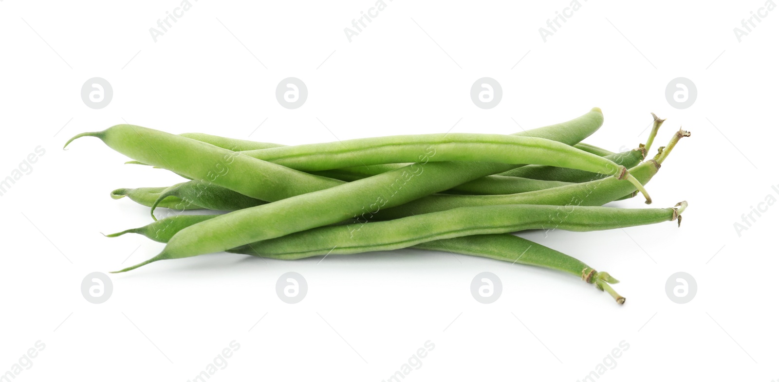 Photo of Delicious fresh green beans on white background