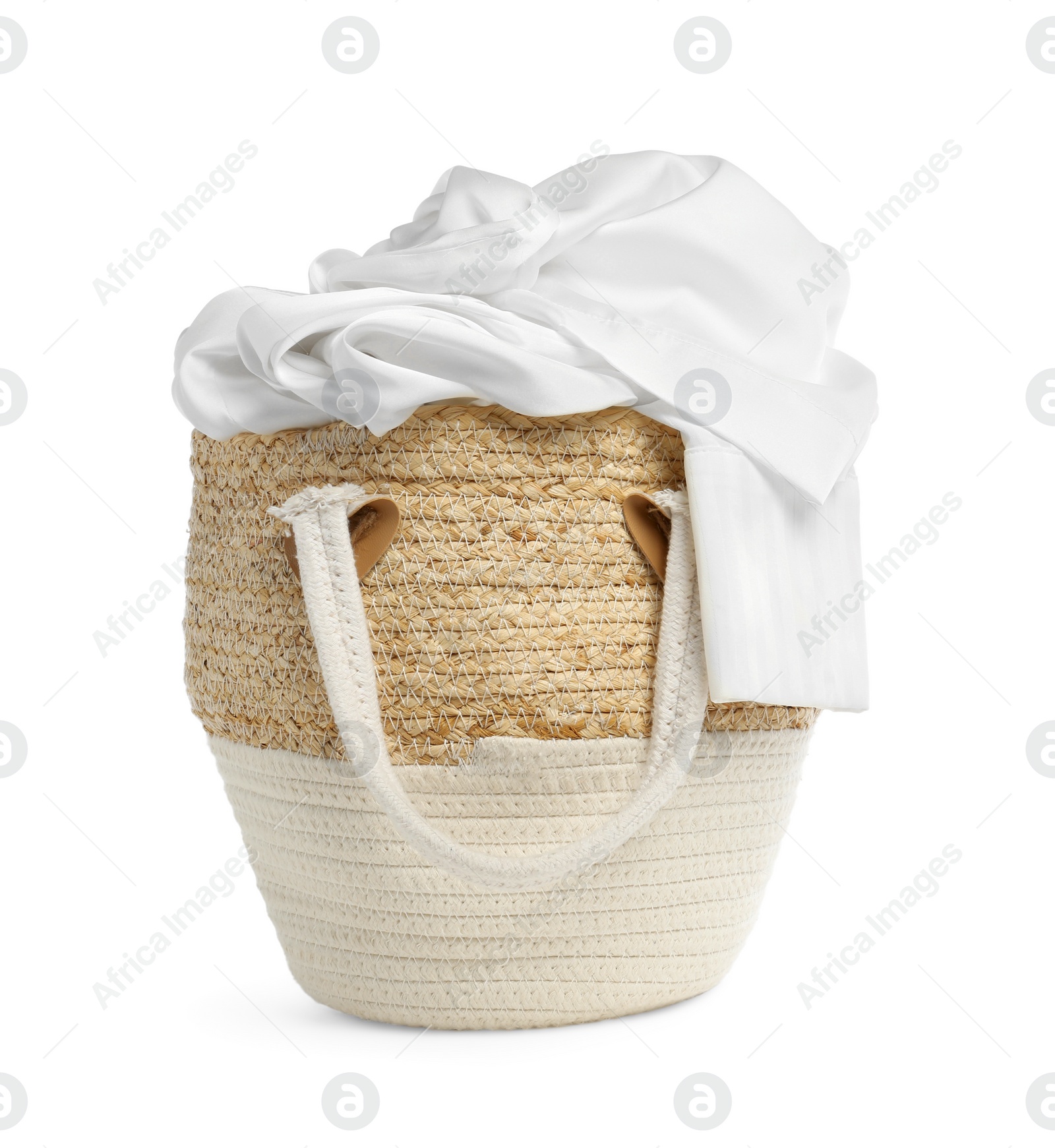 Photo of Laundry basket with clothes isolated on white