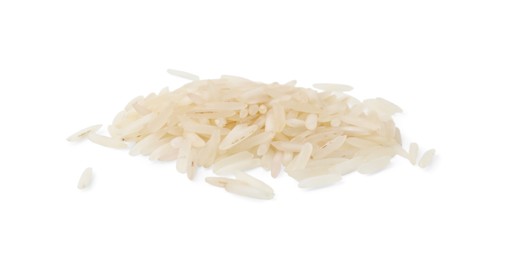 Pile of raw rice isolated on white