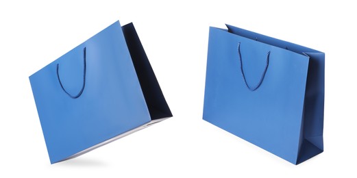 Blue shopping bag isolated on white, different sides