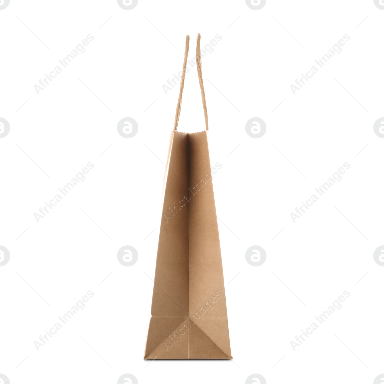 Photo of Empty paper shopping bag on white background