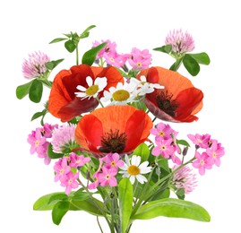 Image of Bouquet of beautiful meadow flowers isolated on white