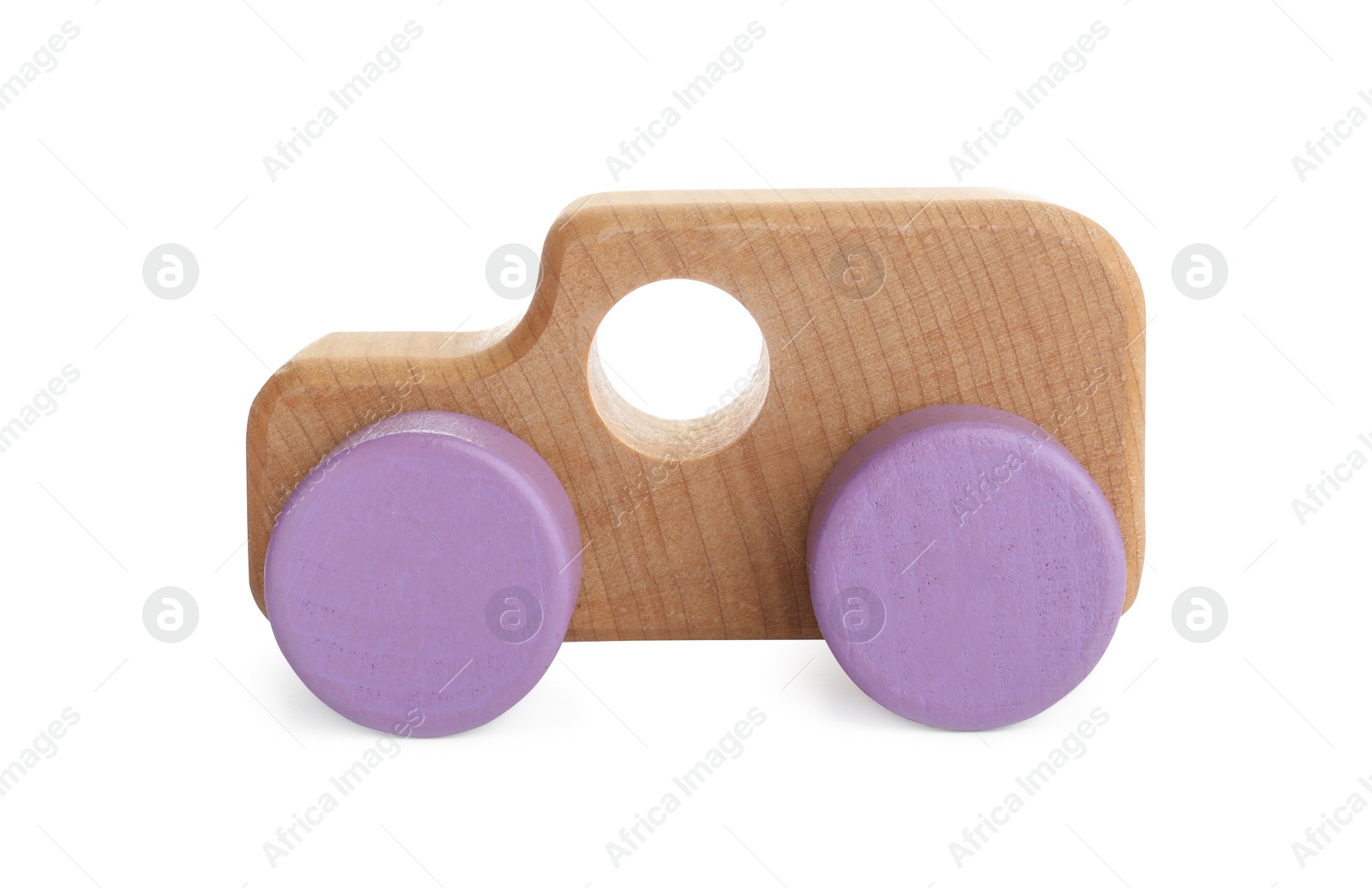 Photo of Wooden car isolated on white. Child's toy