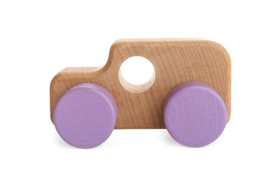 Photo of Wooden car isolated on white. Child's toy