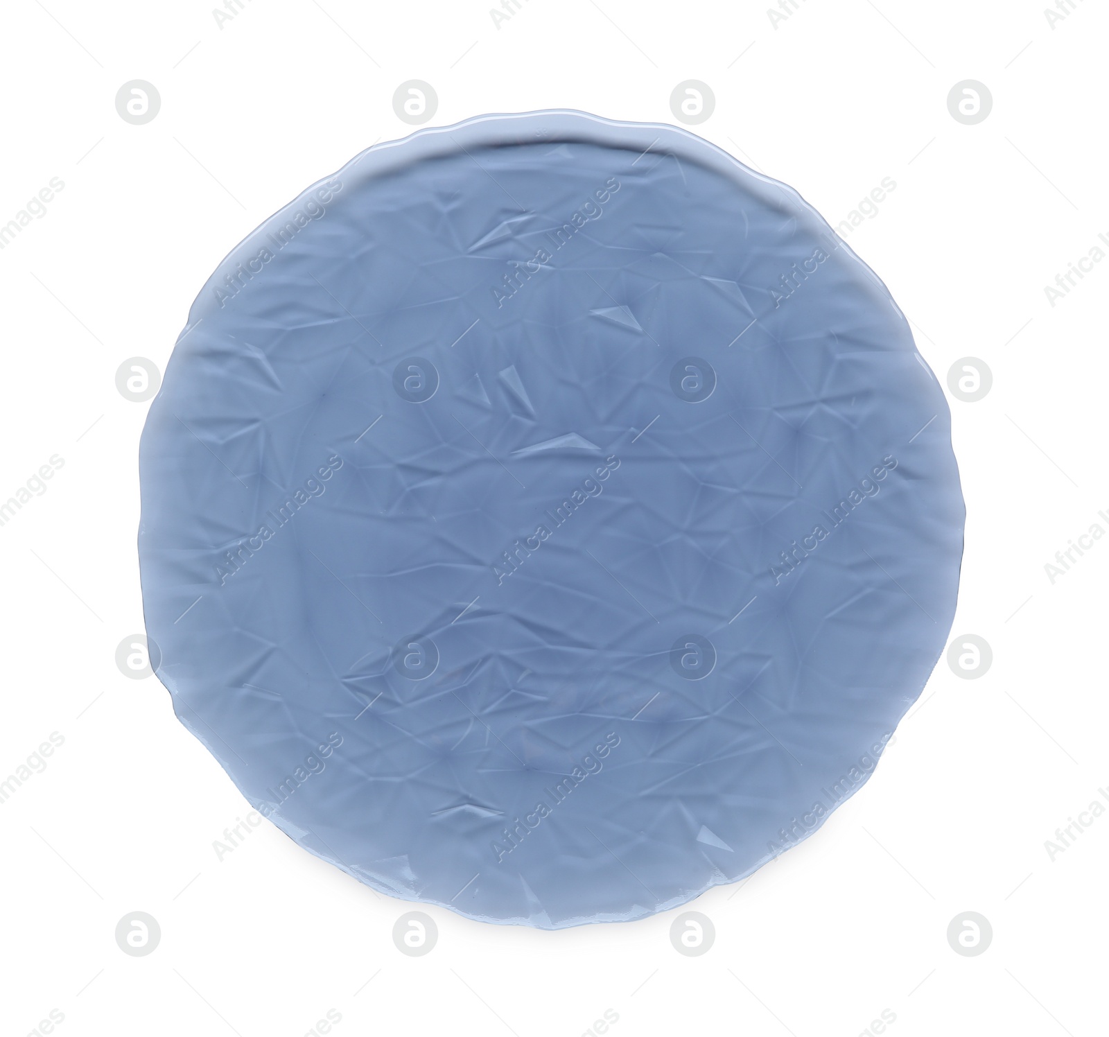 Photo of Blue ceramic plate isolated on white, top view