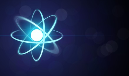 Virtual model of atom on dark background. Illustration