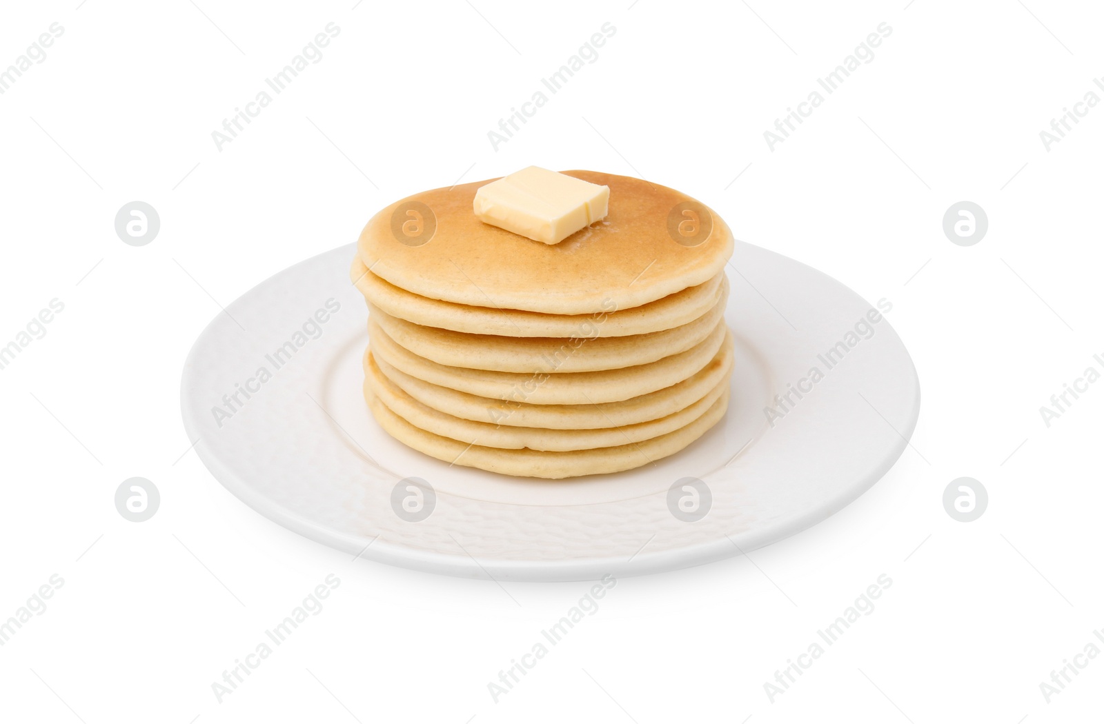 Photo of Delicious pancakes with butter isolated on white