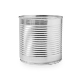 Photo of One closed tin can isolated on white