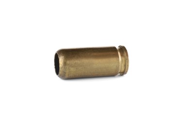 Photo of Cartridge case isolated on white. Firearm ammunition