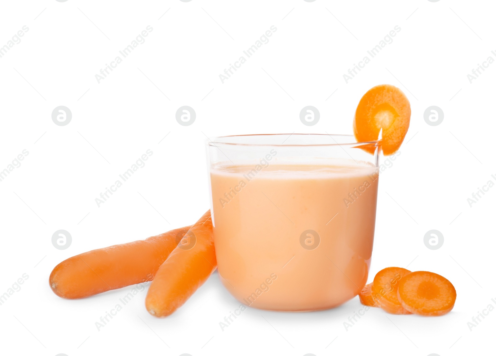 Photo of Glass with delicious detox smoothie on white background