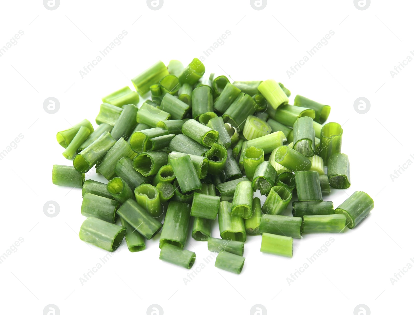 Photo of Chopped green onion on white background