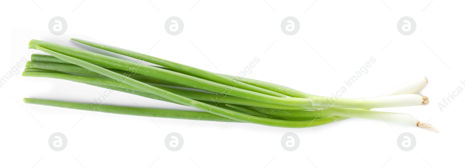 Photo of Fresh ripe green onions on white background