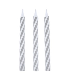 Photo of Silver striped birthday candles isolated on white