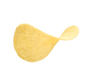 Photo of Tasty crispy potato chip on white background