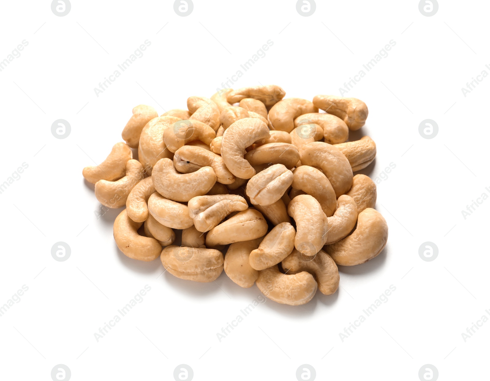 Photo of Tasty organic cashew nuts isolated on white