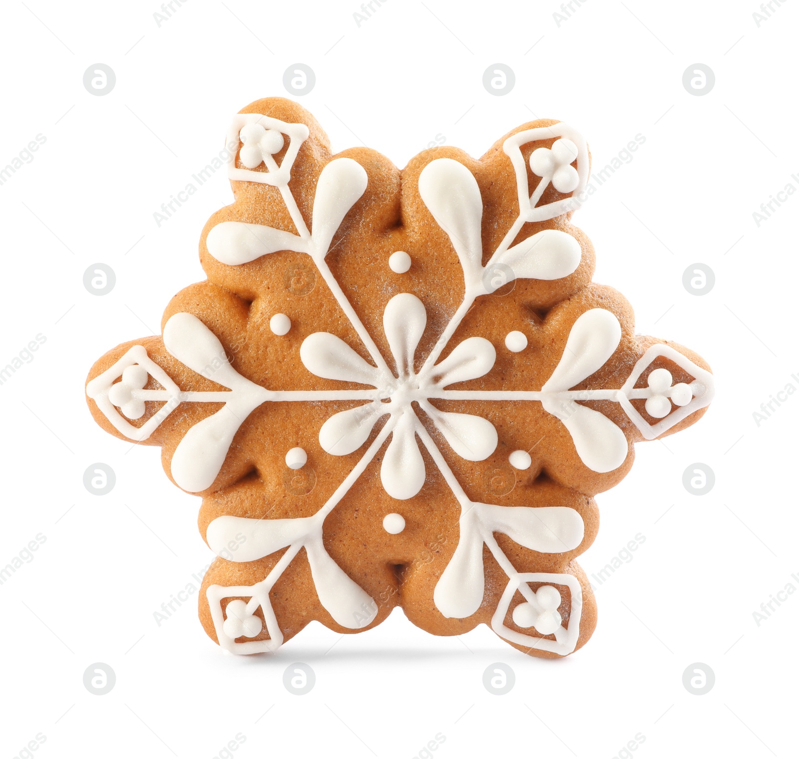 Photo of Snowflake shaped Christmas cookie isolated on white