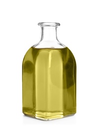 Bottle with hemp oil on white background