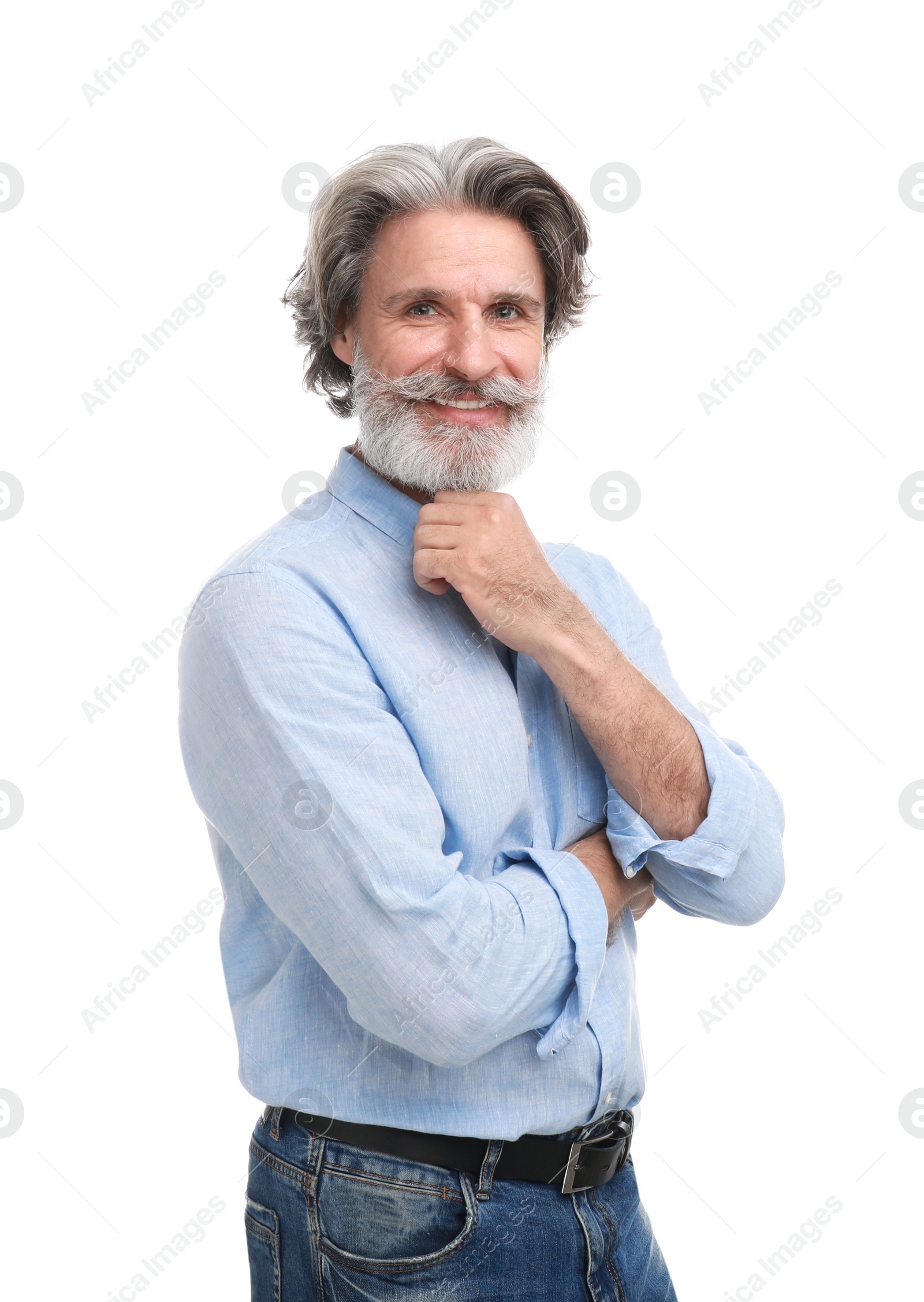 Photo of Portrait of handsome mature man on white background