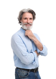 Portrait of handsome mature man on white background