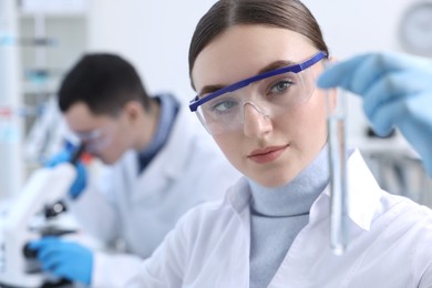 Scientists working with samples in laboratory. Medical research