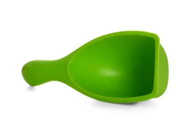 Plastic scoop on white background. Laundry day