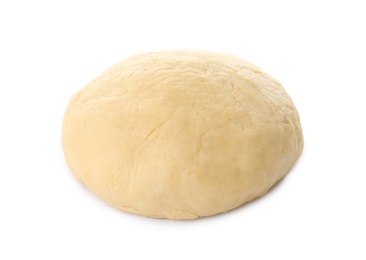 Photo of Fresh raw dough on white background