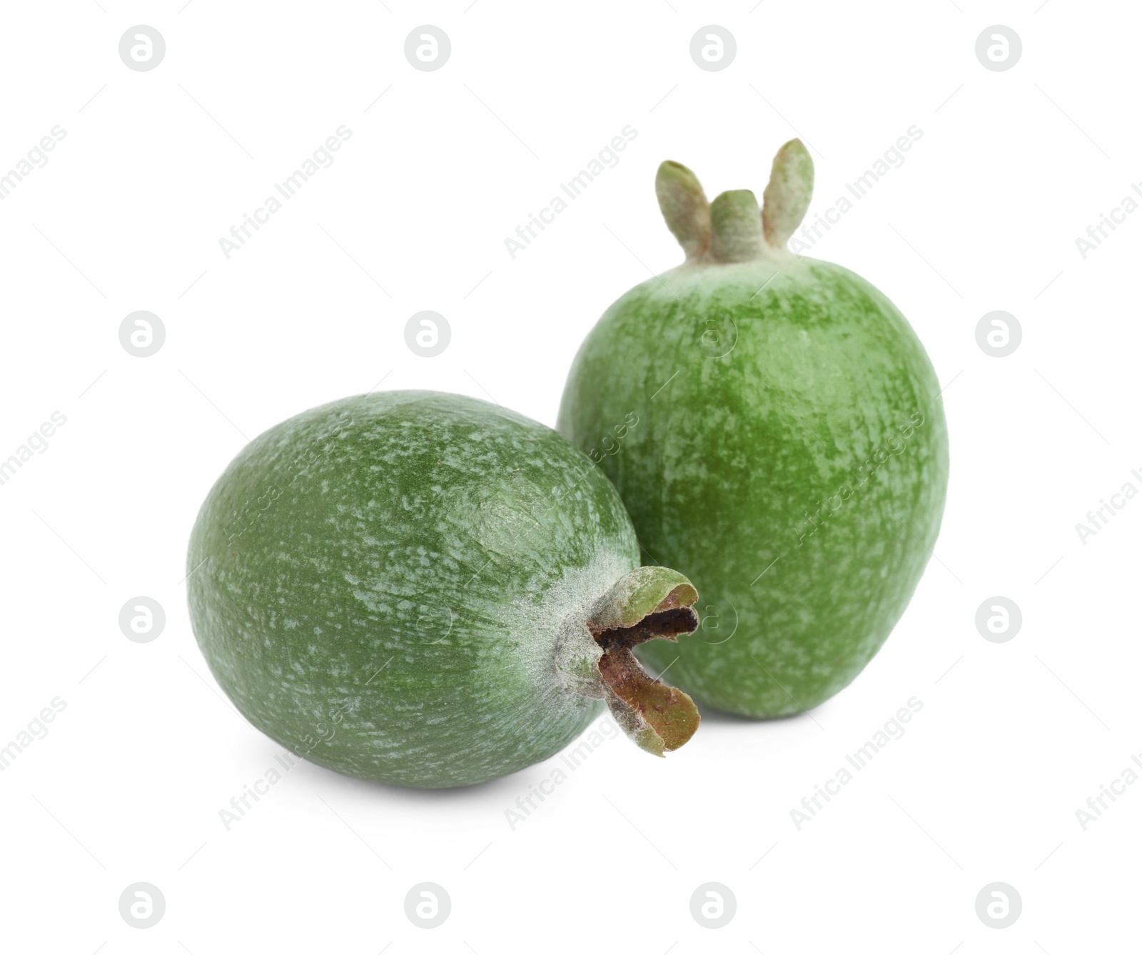 Photo of Fresh ripe feijoa fruits on white background