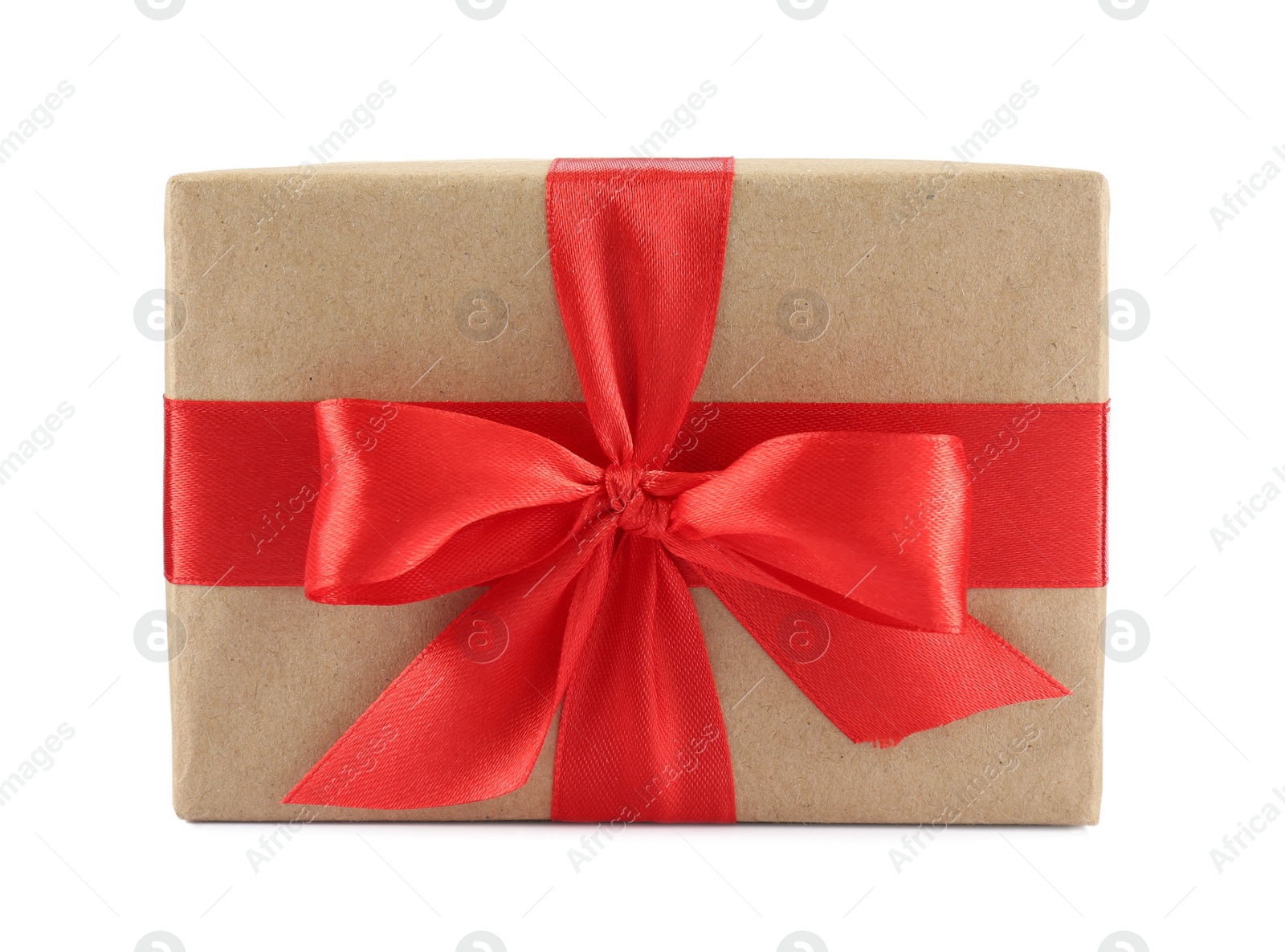 Photo of Beautiful gift box with red bow isolated on white