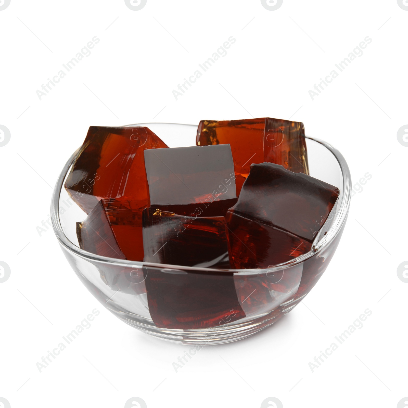 Photo of Delicious grass jelly cubes on white background