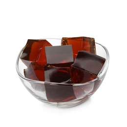 Photo of Delicious grass jelly cubes on white background