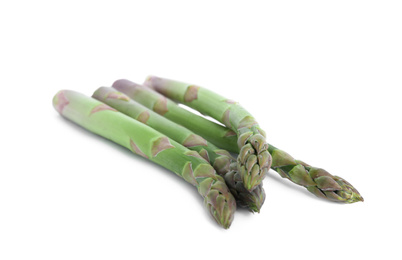 Photo of Fresh raw asparagus isolated on white. Healthy eating