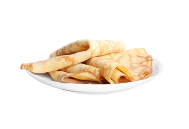 Photo of Folded fresh thin pancakes isolated on white