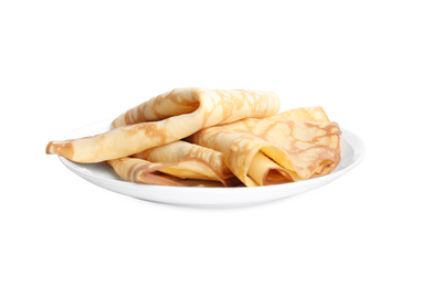 Folded fresh thin pancakes isolated on white