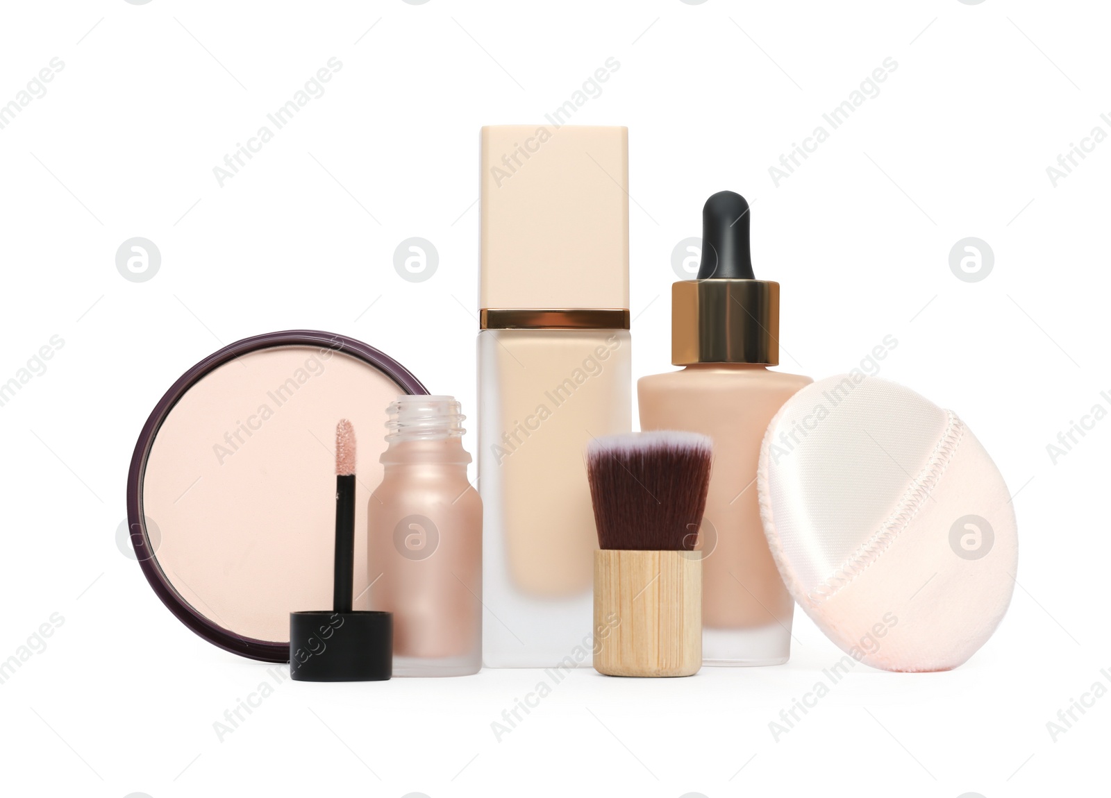 Photo of Many different decorative cosmetic products isolated on white