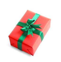 Photo of Beautifully wrapped gift box on white background