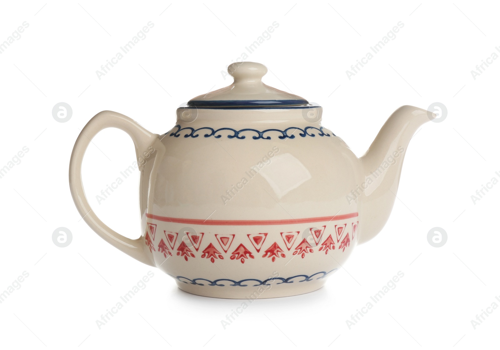 Photo of Porcelain teapot with decoration isolated on white