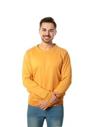 Portrait of handsome man posing on white background