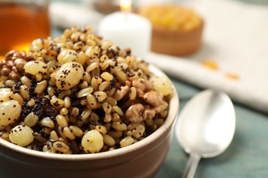 Traditional Christmas slavic dish kutia in bowl, closeup