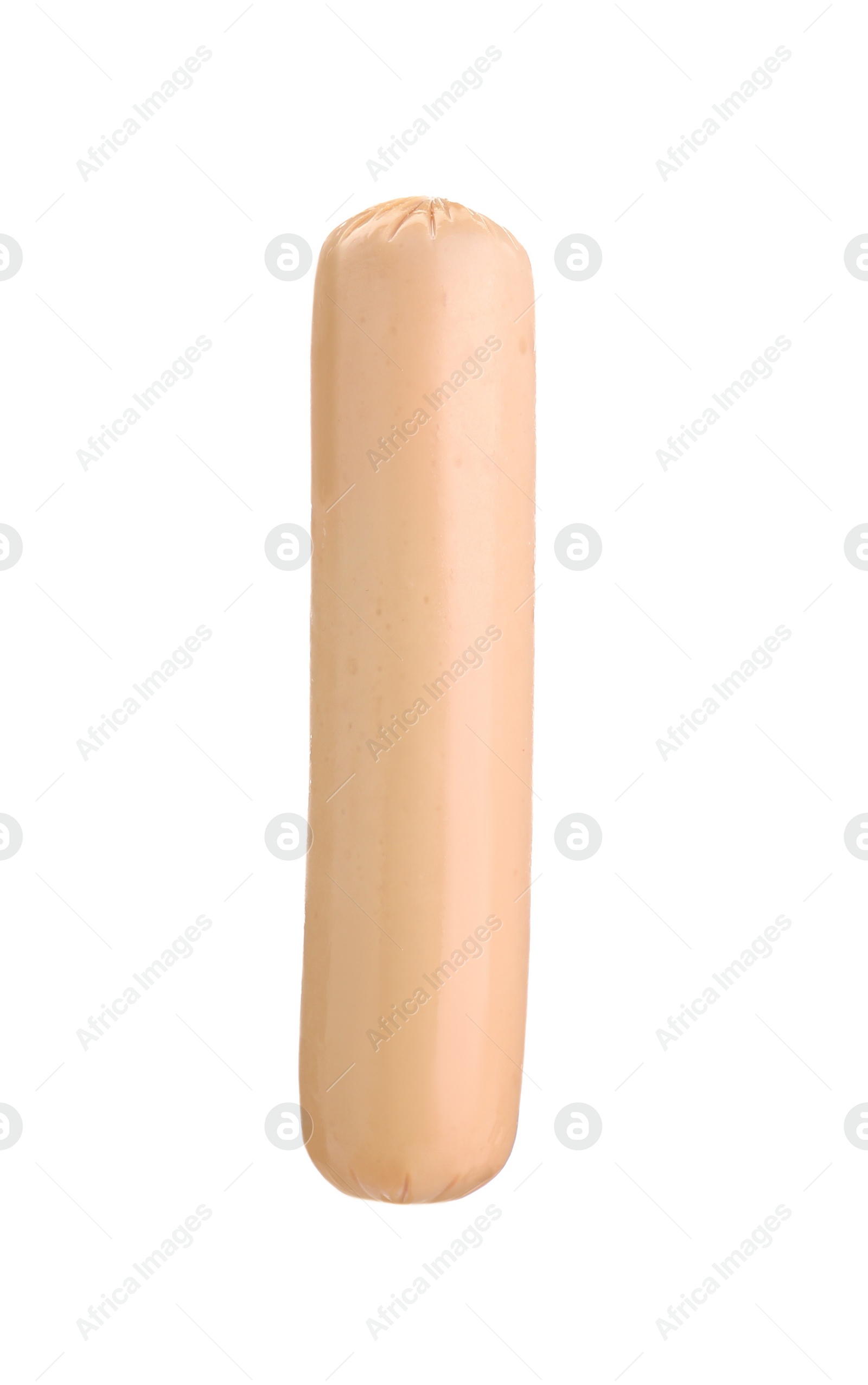 Photo of One fresh raw sausage isolated on white. Meat product