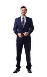 Photo of Full length portrait of businessman posing on white background