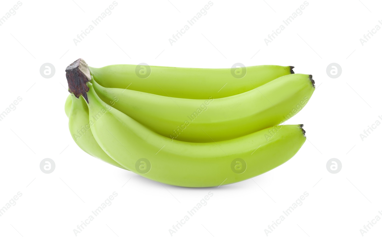 Image of Cluster of green bananas on white background