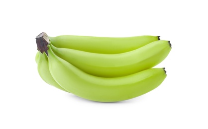 Cluster of green bananas on white background