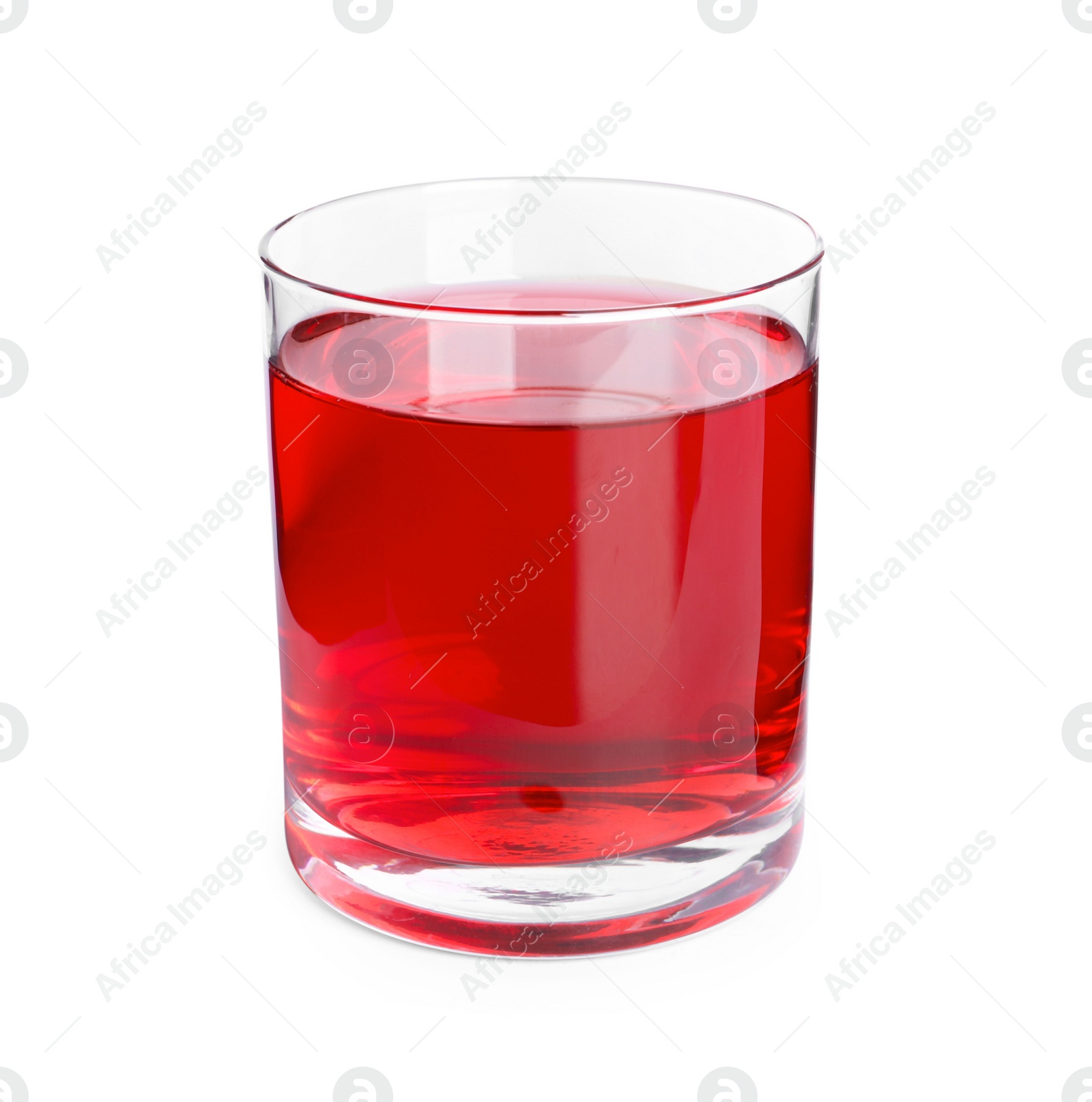 Photo of Tasty refreshing cranberry juice in glass isolated on white