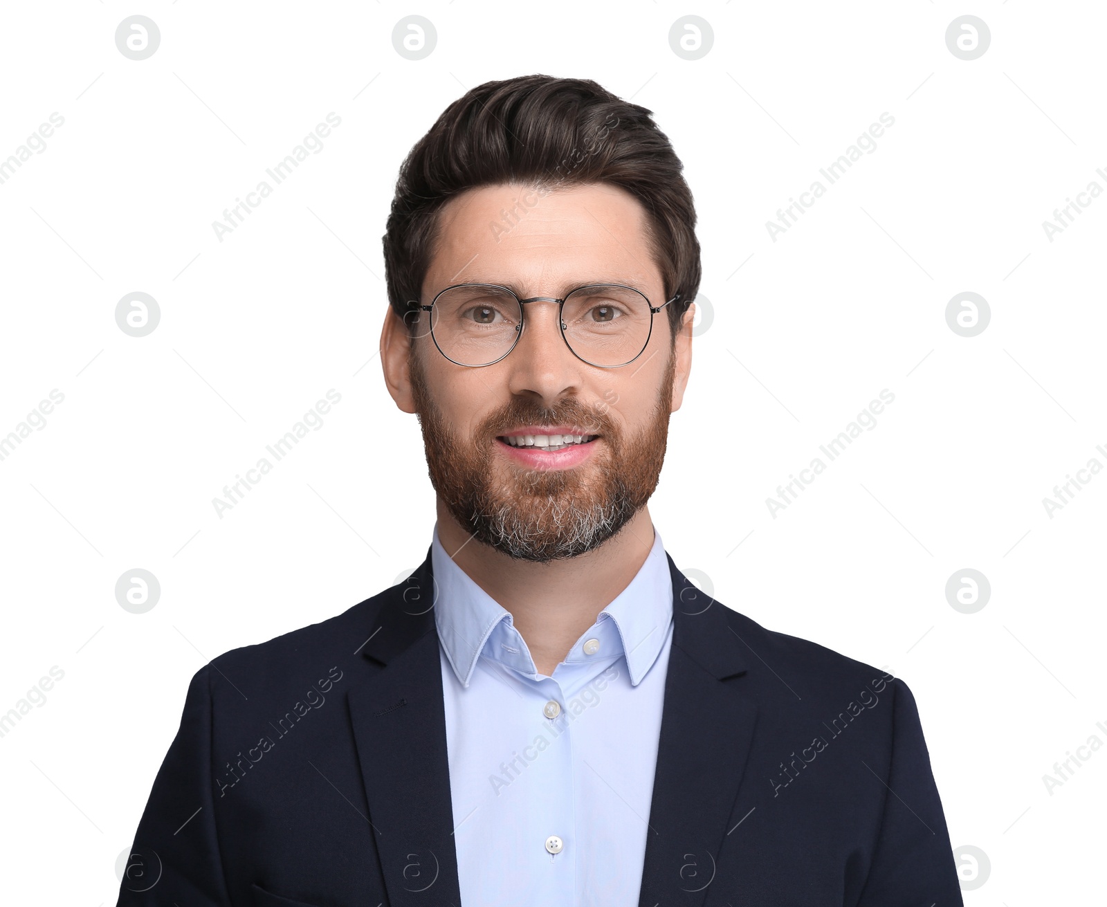 Image of Portrait of handsome man with glasses isolated on white